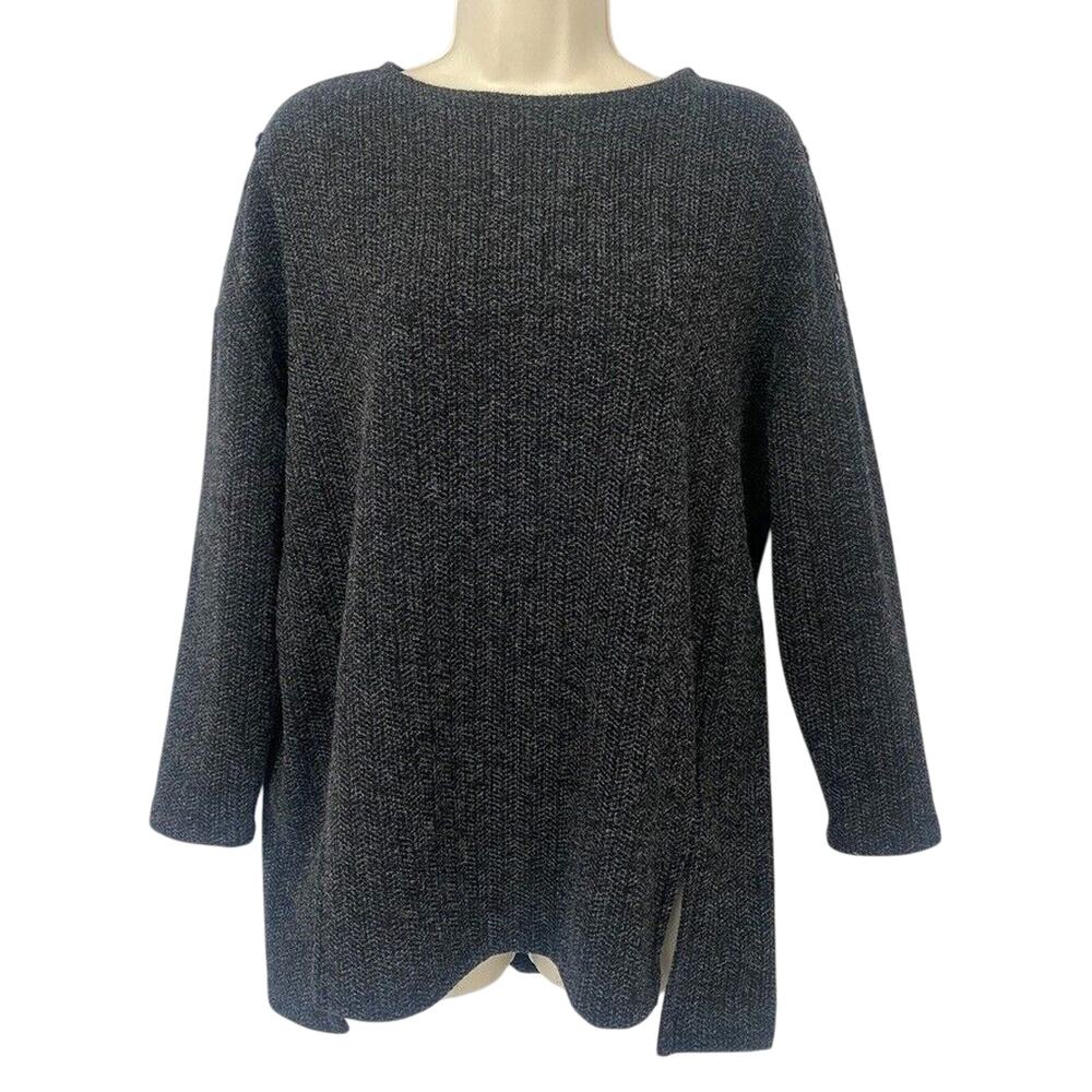 Clara Sun Woo Sweater Womens XS Gray Ribbed Knit Oversized Split Hem Tunic Top